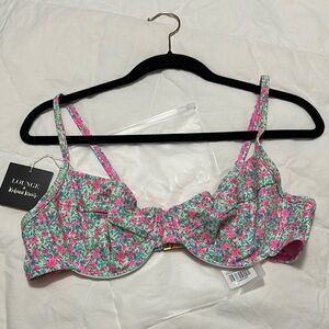 Kulani Kinis Pink and Green Floral Bikini Top Underwire 2X